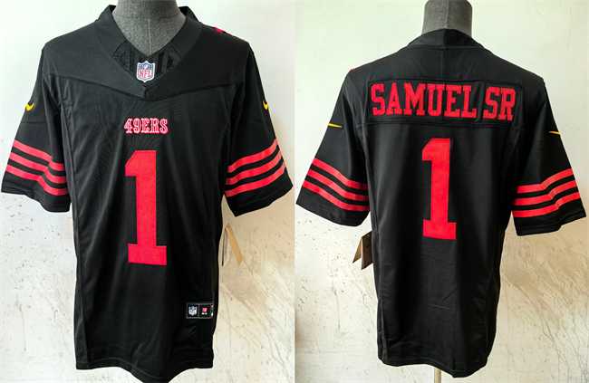 Men%27s San Francisco 49ers #1 Deebo Samuel Sr Black 2024 FUSE Vapor Limited Stitched Jersey